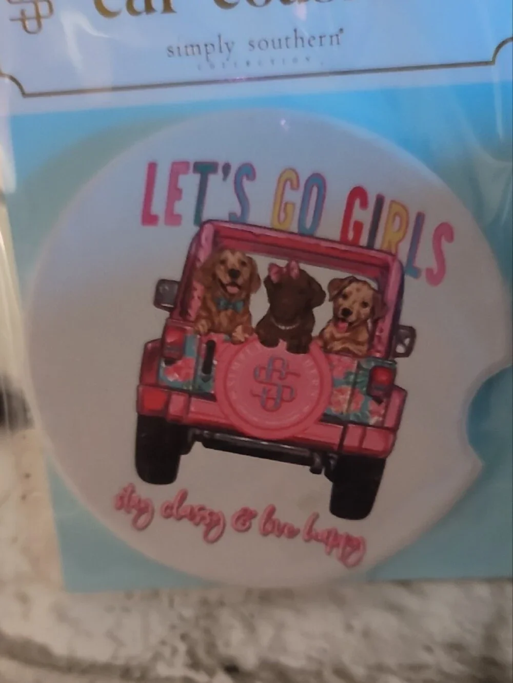 Simply Southern Pink Jeep & Dogs Water-Absorbent Car Coaster